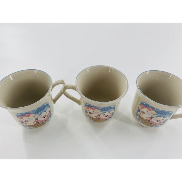 Tienshan Stoneware PIG PALS pink & blue 3.25" teacups SET OF 3 - Picture 7 of 9